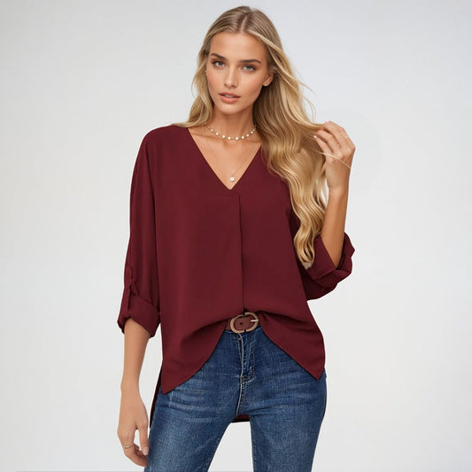 Lena - Elegant bluse med V-hals